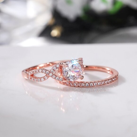 😍Double Layer Rose Gold Plated Lovely Fashion Ring Set for Women/Girl, L045 - Picture 2 of 6